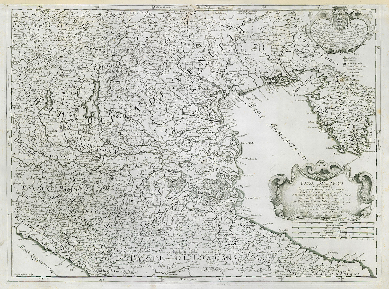 Bassa Lombardia. Lower Lombardy. North-east Italy. DE ROSSI / CANTELLI 1681 map